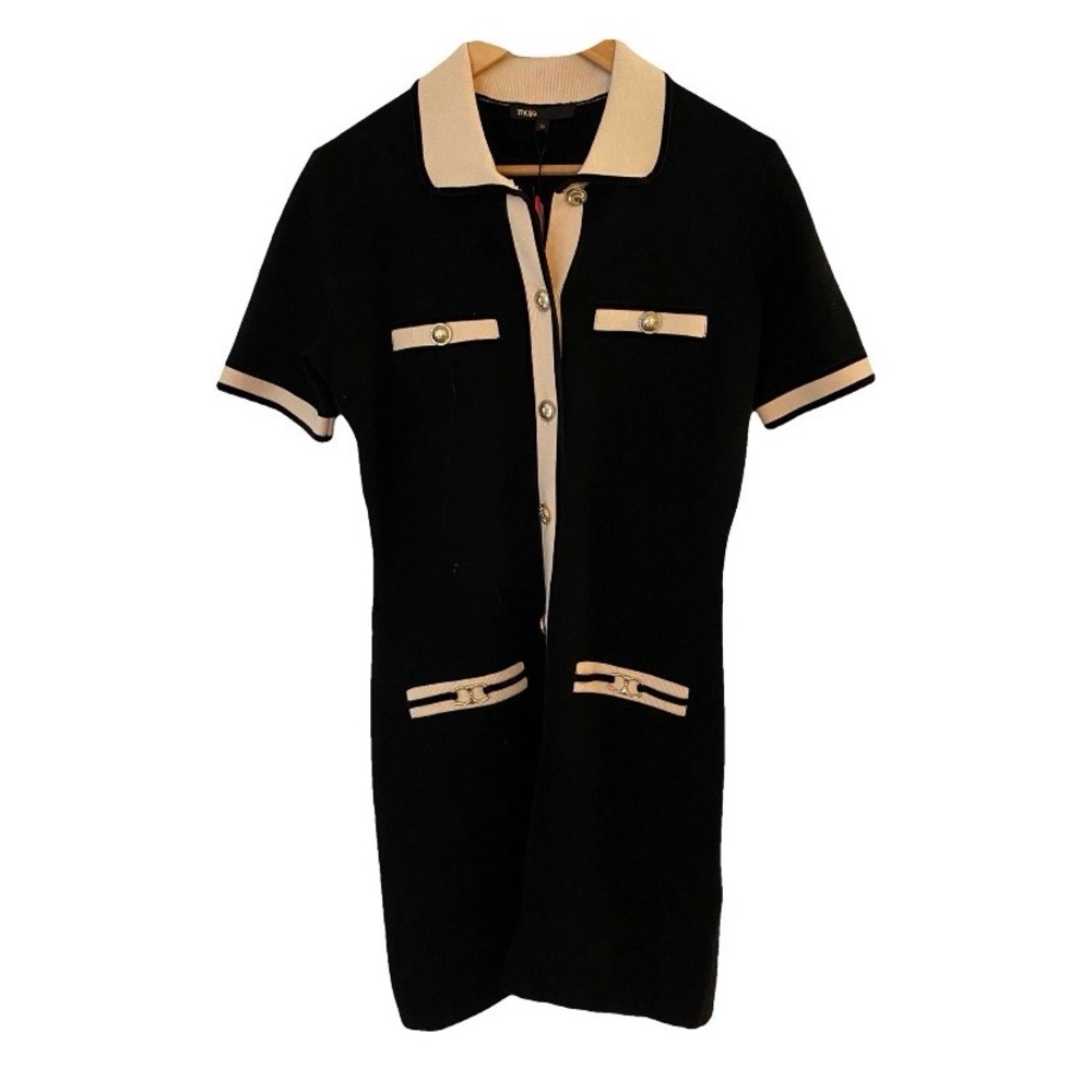 Maje NWT Chic Black and Cream Short Sleeve Dress